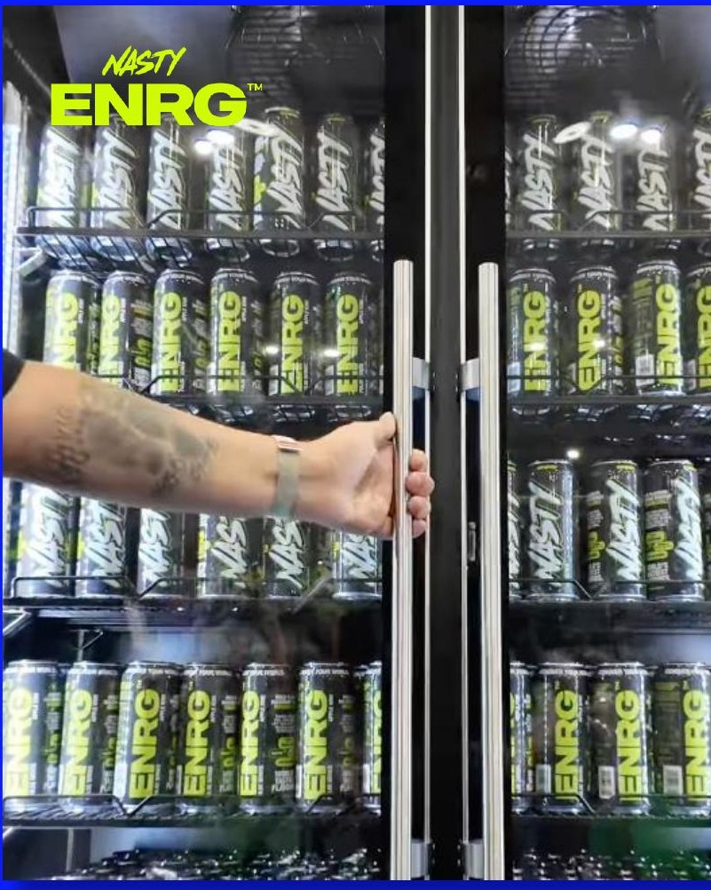 NASTY ENRG fridge stocked with cans